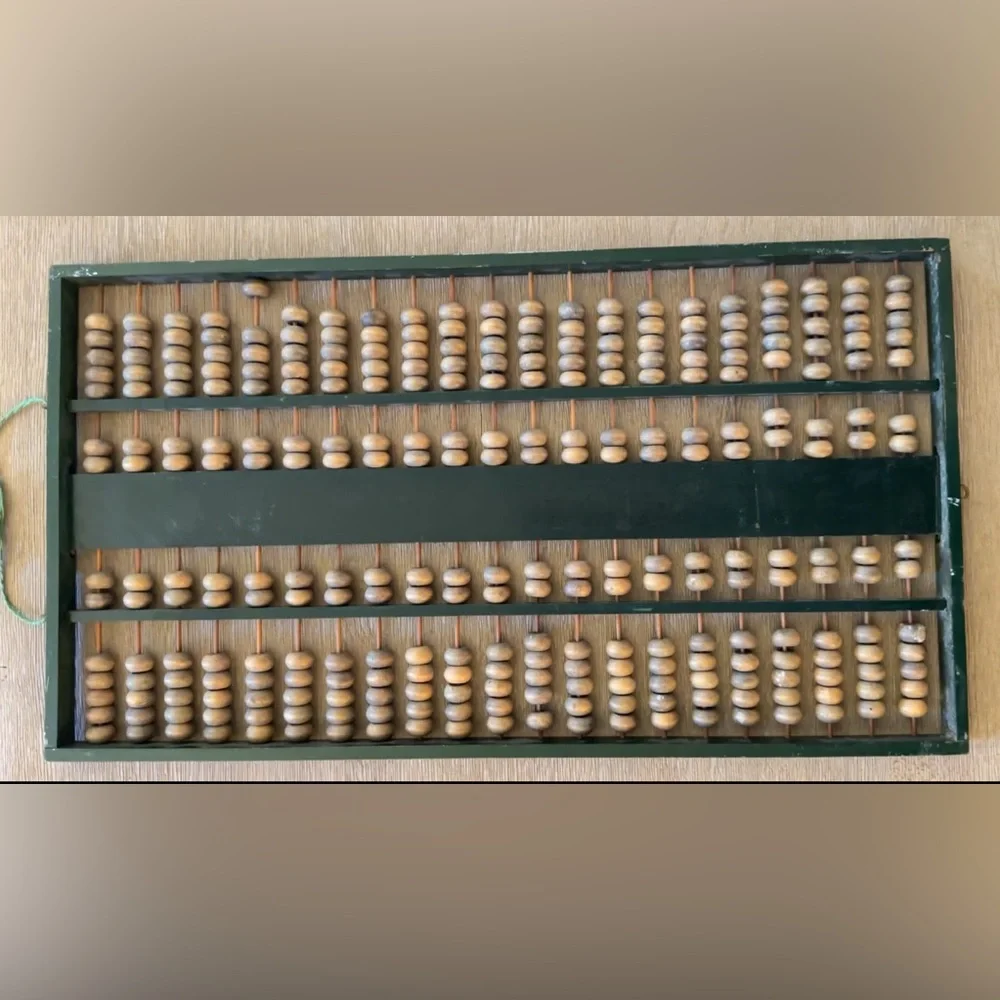 Antique Chinese Wooden Abacus Black Frame Natural Wood Beads Vintage‎